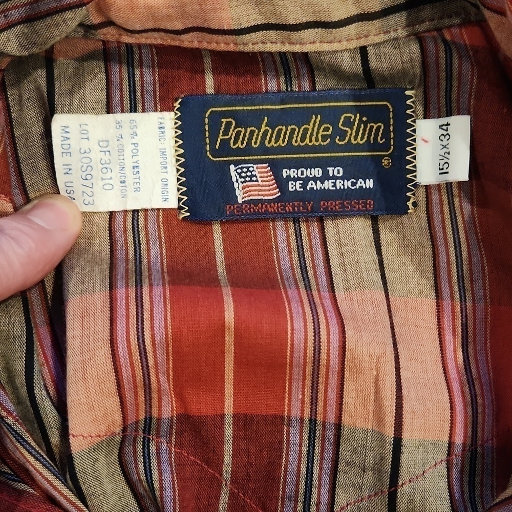 Panhandle Slim Red & Tan Plaid Western Snap Button-Up Shirt - Picture 5 of 6